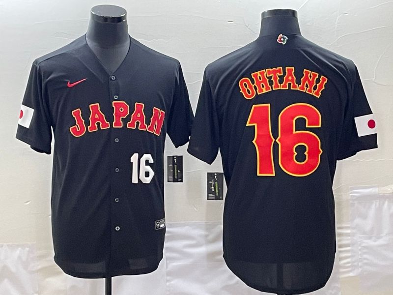 Men 2023 World Cub Japan #16 Ohtani Black Nike MLB Jersey2